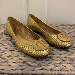 Tory Burch Reva Woven Gold Flat